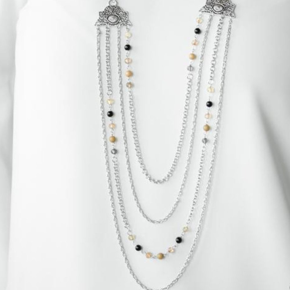 Paparazzi Pharaoh Finesse Multi Tan/Brown Bead Necklace and Earring Set
